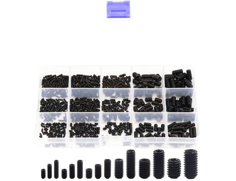 LBY 720pcs M2 M2.5 M3 M4 M5 M6 Hex Socket Drive Cup-Point Set Screws Assortment Kit, Socket Head Cap Screws, Grub Screws, 12 Sizes, Carbon Steel (Black) - Image 1